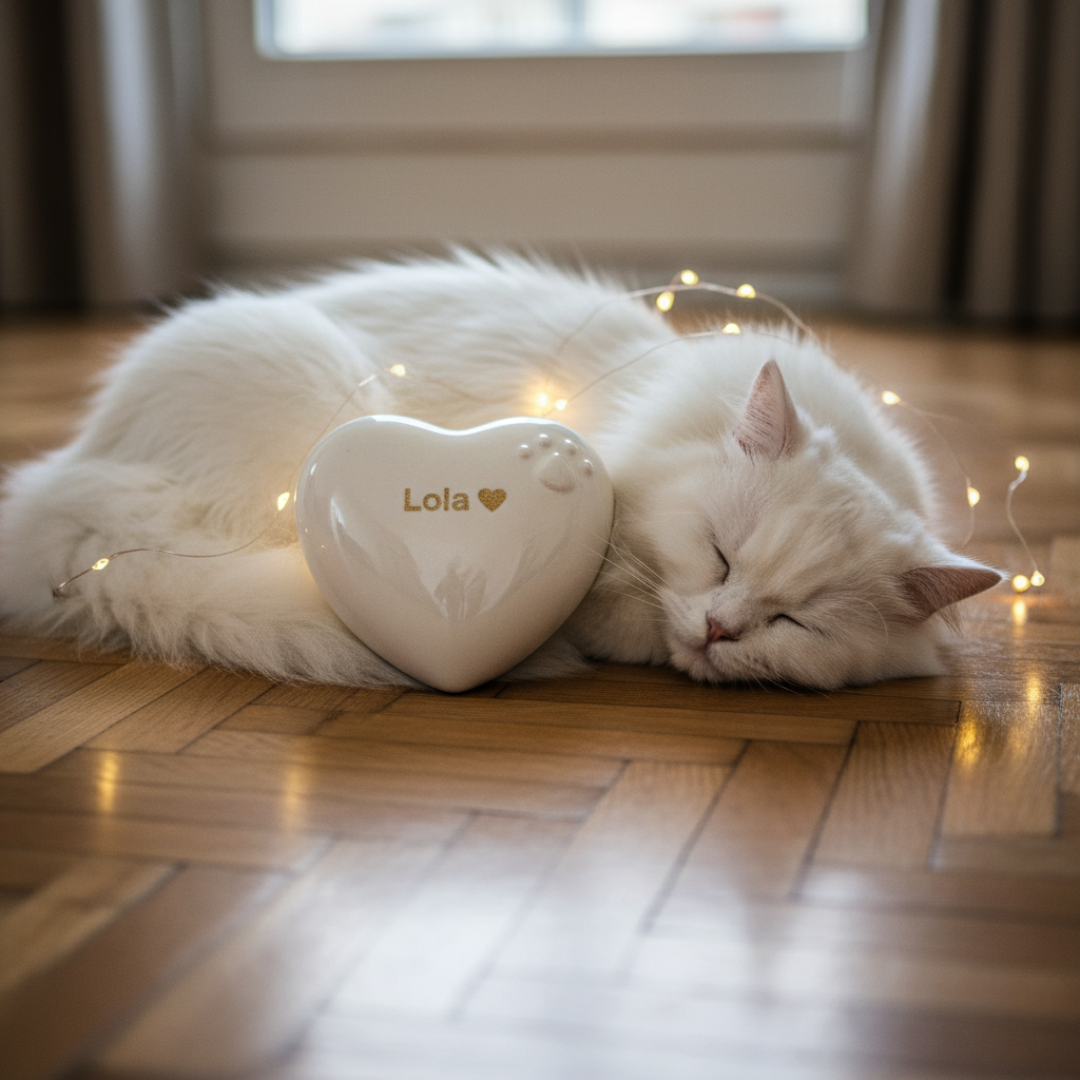 Animal urn model "Pearly white love paw"