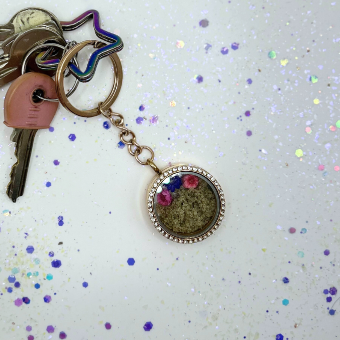 Rhinestone key ring for hair/ashes