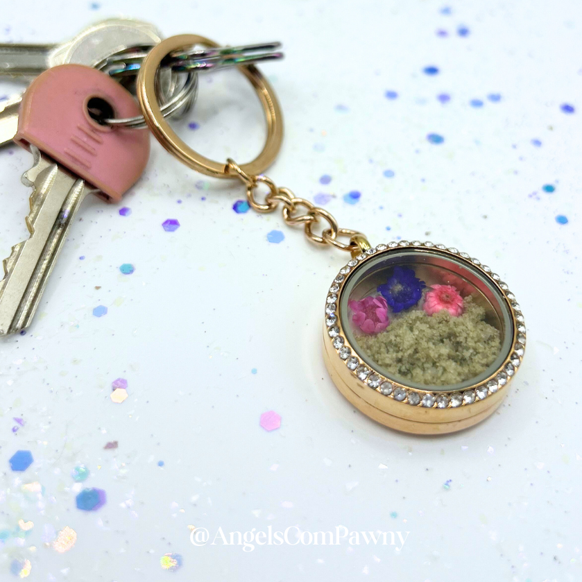 Rhinestone key ring for hair/ashes