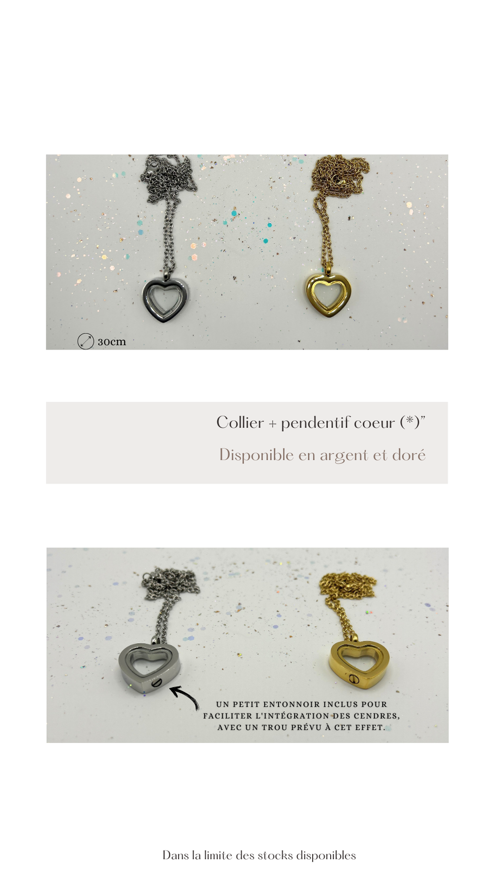 Collier "mini coeur" accueillant poils/cendres